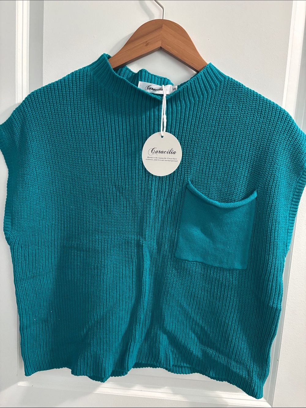 Caracilia Teal Knit Pocket Women's Top